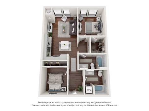 Floor plan for 2 beds, 2 baths, 872 sqft